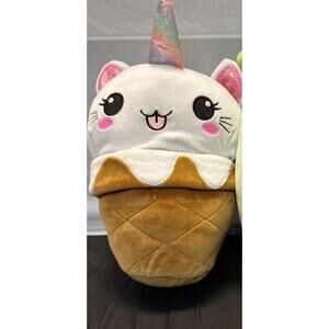 Cute & Cuddly Ice Creamicat 12" White Cat Unicorn Foodie Plush Rainbow Horn
